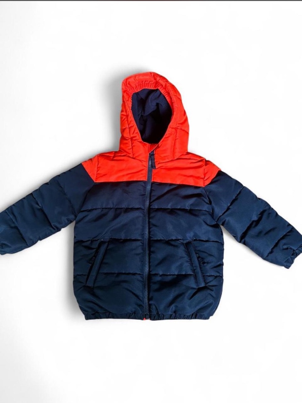 The Children's Place Navy and Orange Hooded full zip Puffer Jacket boys 3T